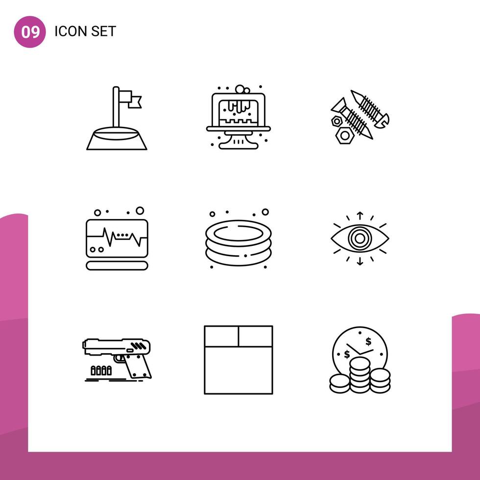 9 do utilizador interface esboço pacote do moderno sinais e símbolos do nadar pulso parafusos monitor trabalhos editável vetor Projeto elementos