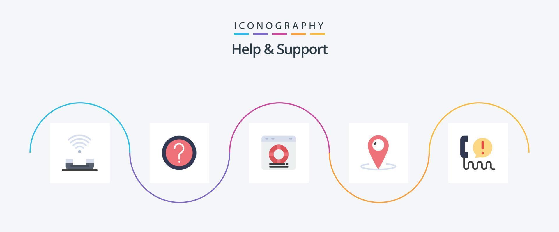 Socorro e Apoio, suporte plano 5 ícone pacote Incluindo cliente. localização. info. serviço. conectados vetor