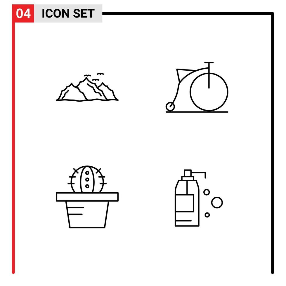 4 universal linha preenchida plano cores conjunto para rede e Móvel formulários montanha cacto natureza transporte limpeza editável vetor Projeto elementos