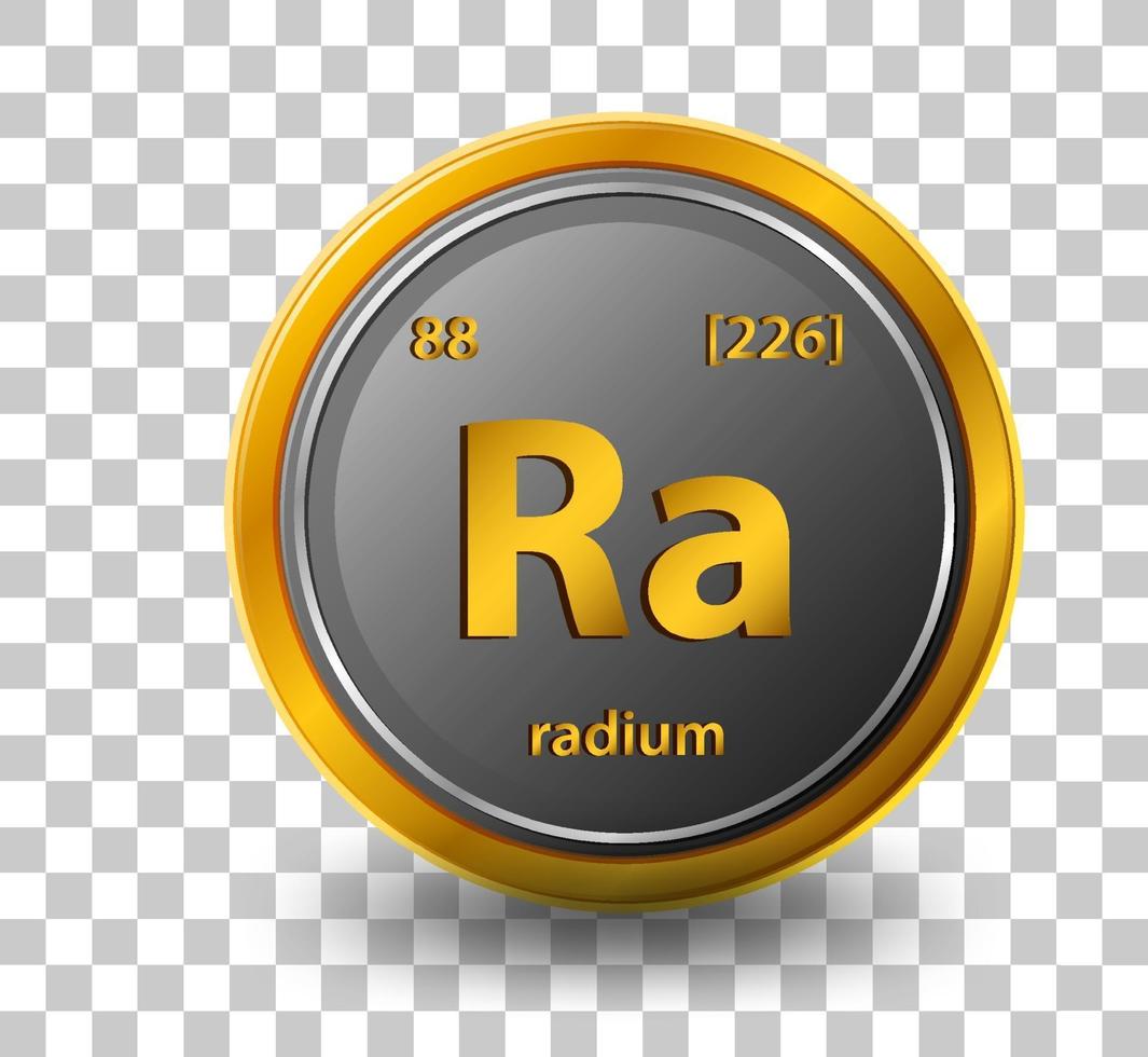 elemento químico de rádio. símbolo químico com número atômico e massa atômica. vetor