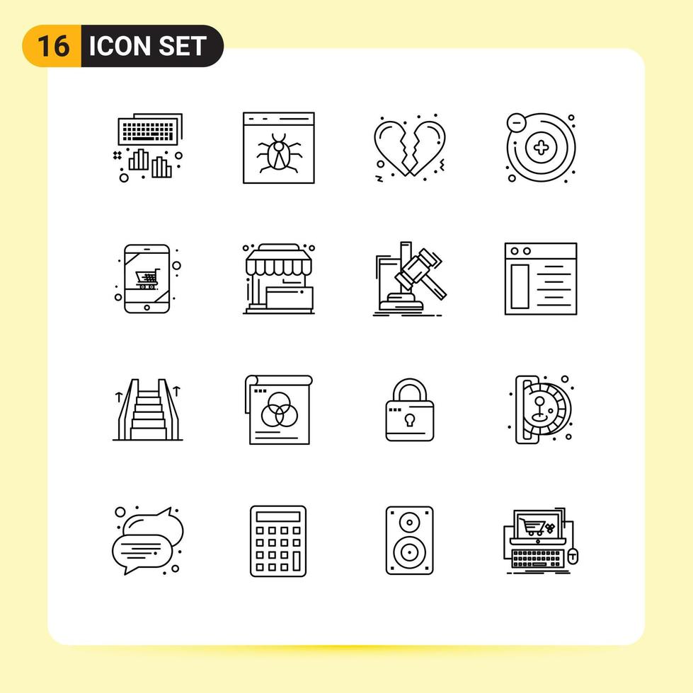 16 criativo ícones moderno sinais e símbolos do conectados fazer compras carrinho desenvolvimento molécula átomos editável vetor Projeto elementos