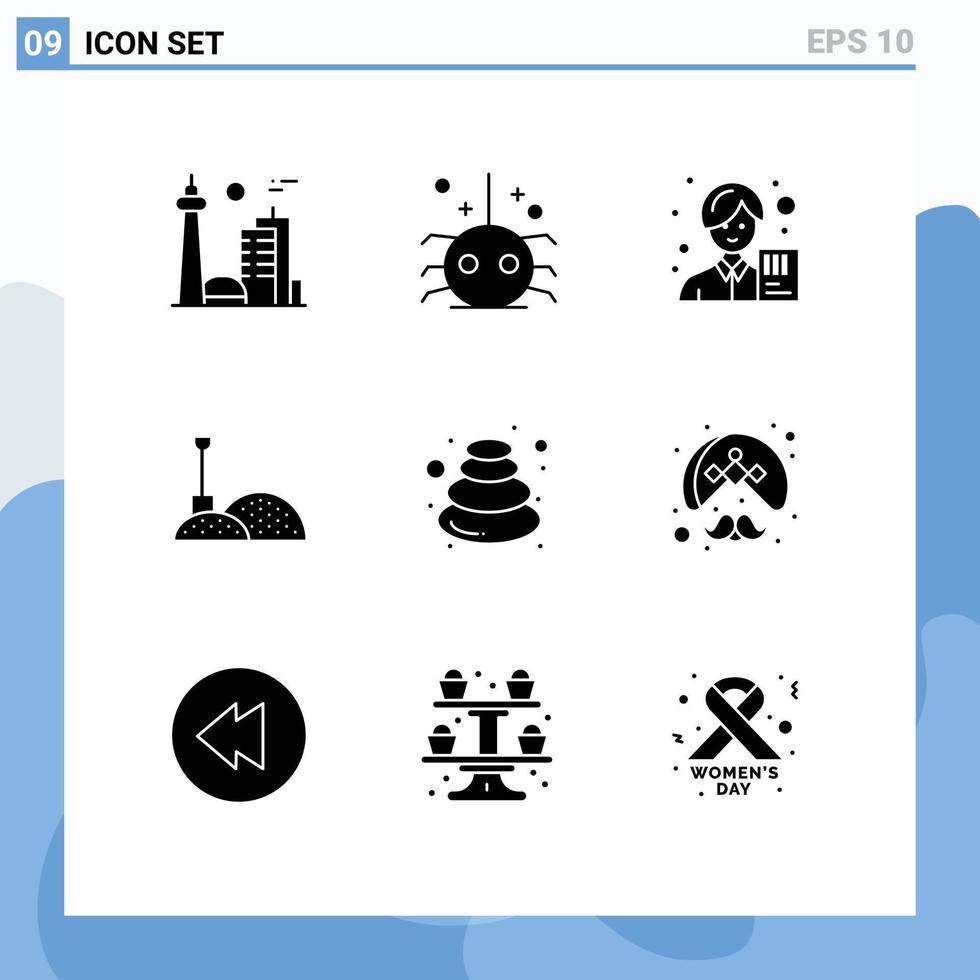 grupo do 9 sólido glifos sinais e símbolos para quente pá aranha construção avatar editável vetor Projeto elementos