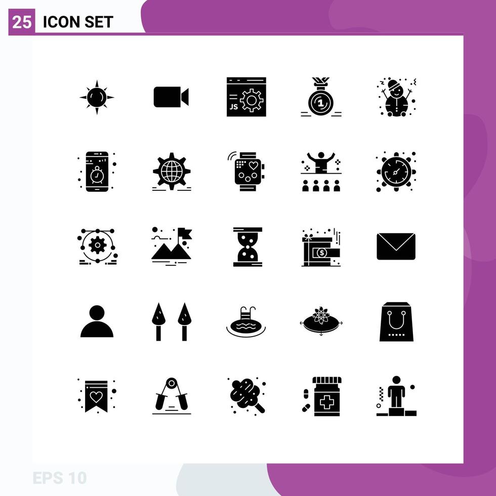 Móvel interface sólido glifo conjunto do 25 pictogramas do homem fita codificação primeiro prêmio editável vetor Projeto elementos