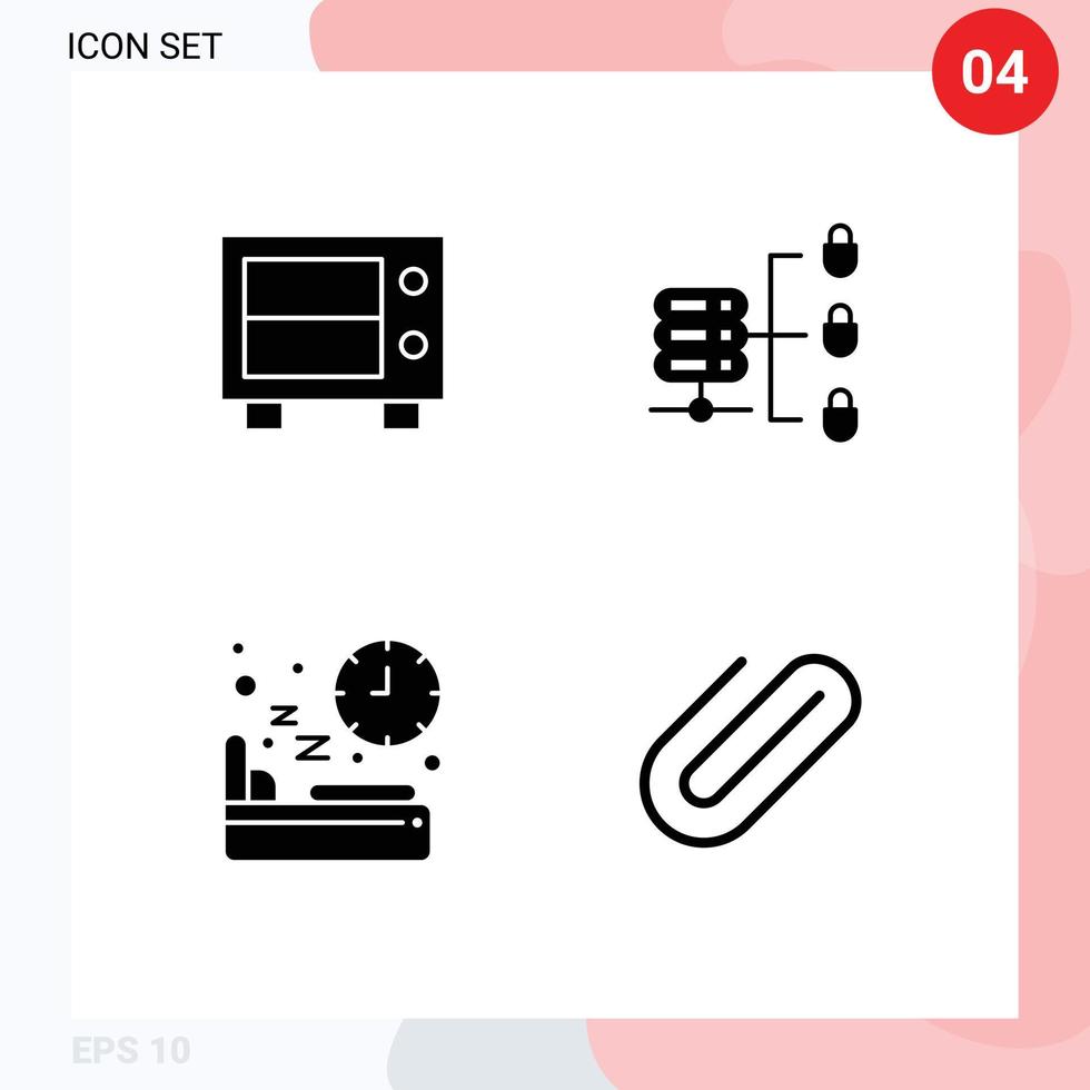 4 universal sólido glifo sinais símbolos do depósito dormir seguro servidor cama anexo editável vetor Projeto elementos