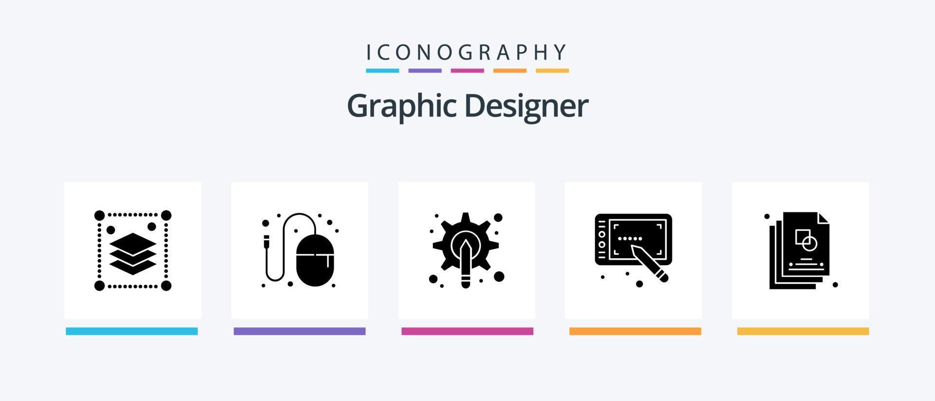 gráfico desenhador glifo 5 ícone pacote Incluindo esboço. estilete. rato. Projeto. ferramenta. criativo ícones Projeto vetor