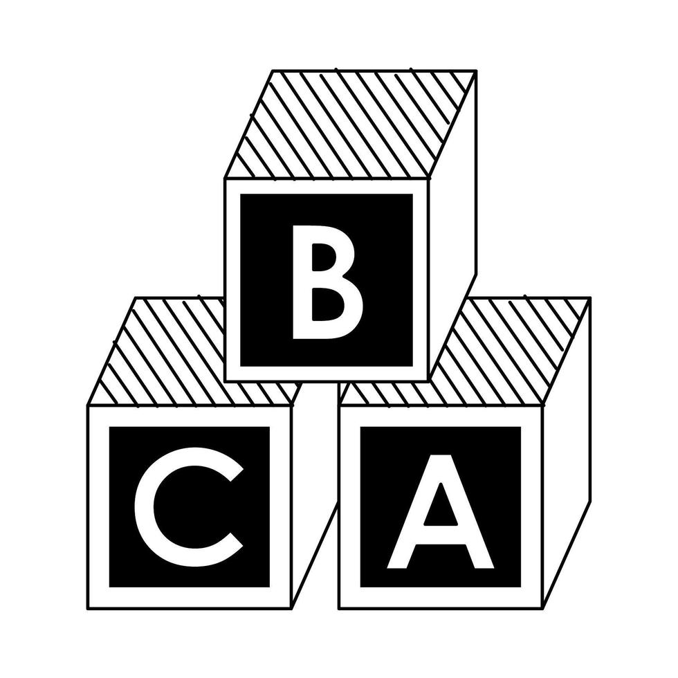 cubos de quebra-cabeça com desenho de alfabeto em preto e branco vetor