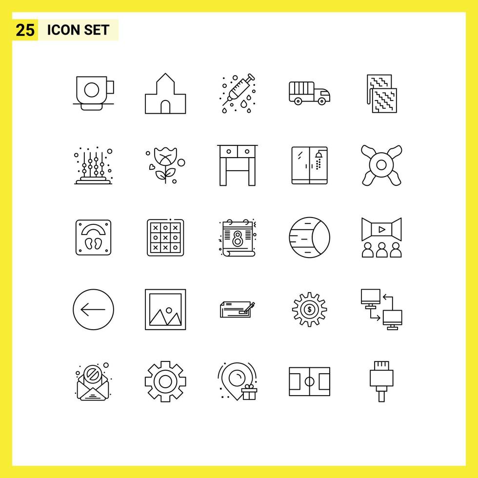 Móvel interface linha conjunto do 25 pictogramas do eletrônico caminhão Cuidado transporte Entrega editável vetor Projeto elementos