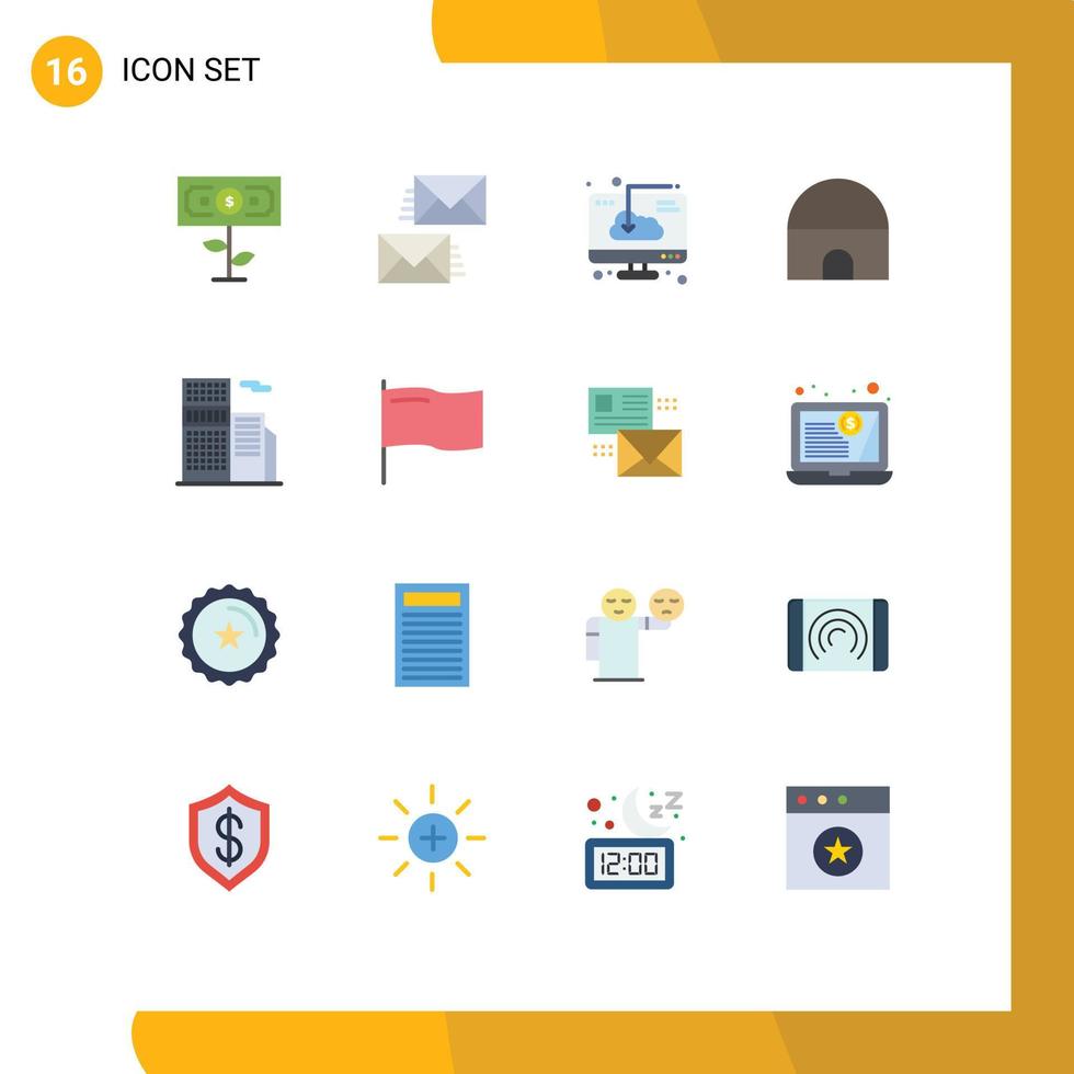 Móvel interface plano cor conjunto do 16 pictogramas do mesquita histórico construção envelope construção instalação editável pacote do criativo vetor Projeto elementos