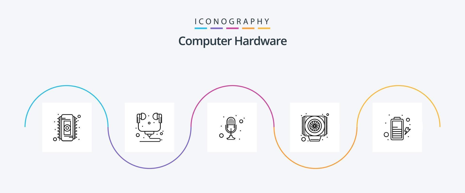 computador hardware linha 5 ícone pacote Incluindo cobrar. fã. microfone. resfriador. conversa vetor