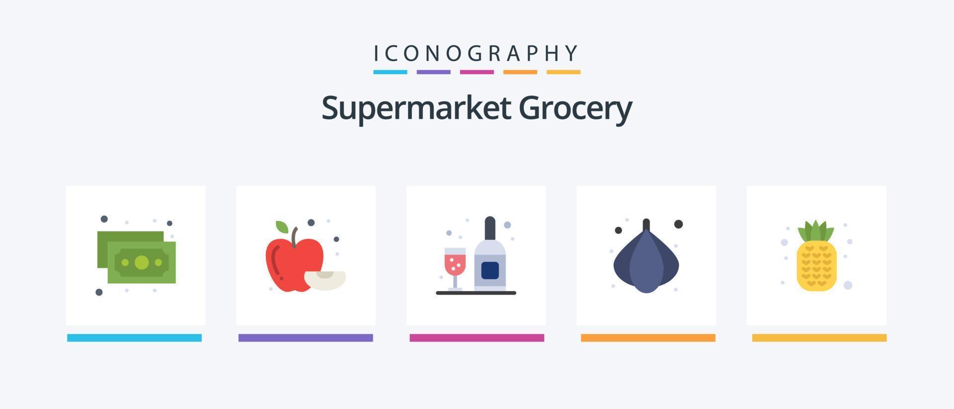 mercearia plano 5 ícone pacote Incluindo . vidro. abacaxi. Comida. criativo ícones Projeto vetor
