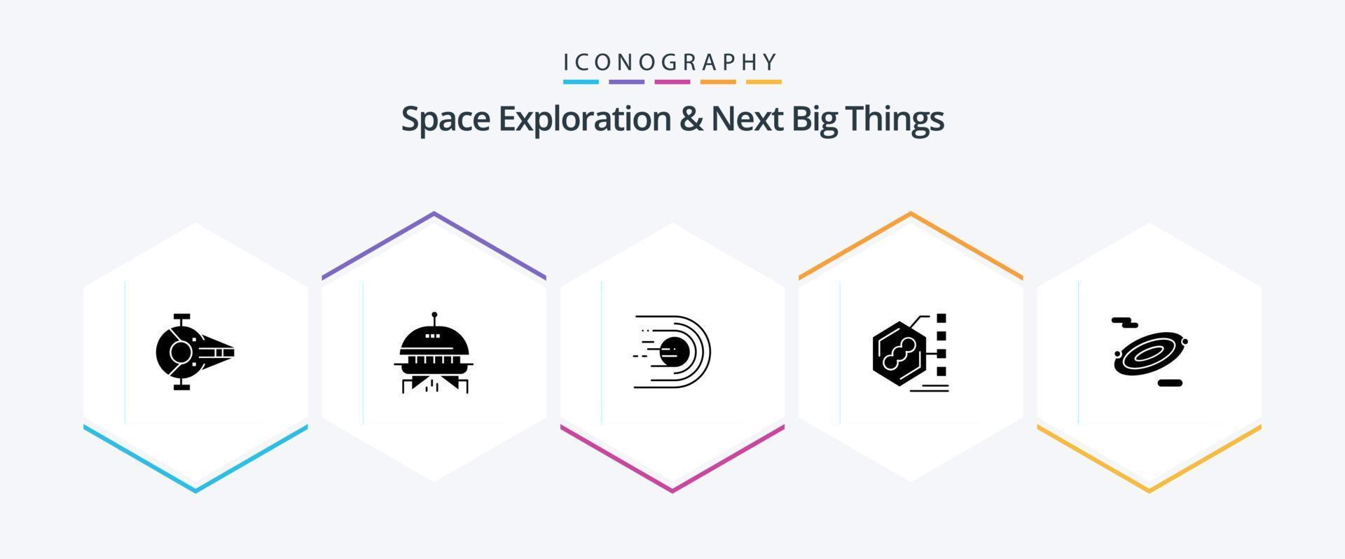 espaço exploração e Próximo grande coisas 25 glifo ícone pacote Incluindo vida. exame. asteróide. bioquímico. espaço vetor