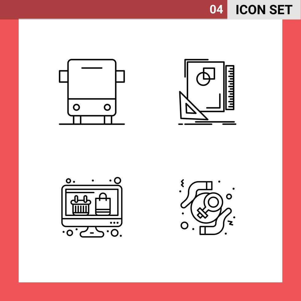 conjunto do 4 moderno ui ícones símbolos sinais para ônibus desenhando transporte disposição exibição editável vetor Projeto elementos