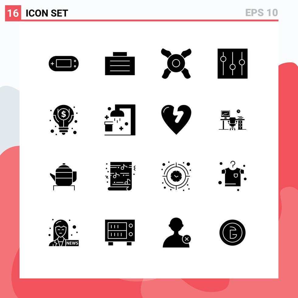 Móvel interface sólido glifo conjunto do 16 pictogramas do dólar idéia ventilador o negócio configuração editável vetor Projeto elementos