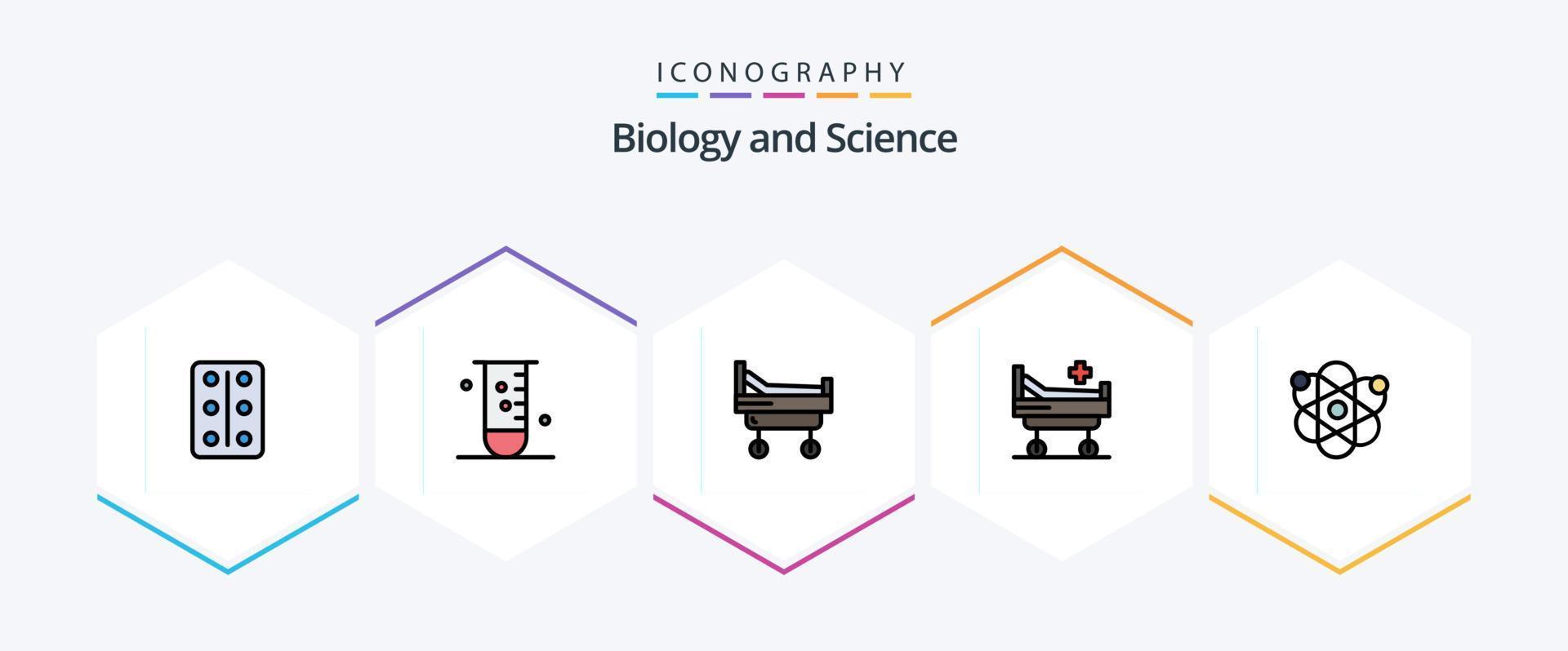 biologia 25 linha preenchida ícone pacote Incluindo . . cama. Ciência. biologia vetor