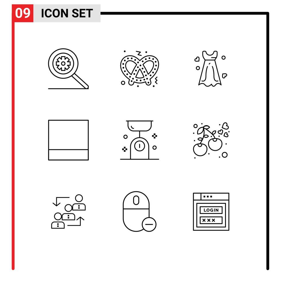 do utilizador interface pacote do 9 básico esboços do coração cozinha Casamento vestir Comida Saldo Saldo editável vetor Projeto elementos