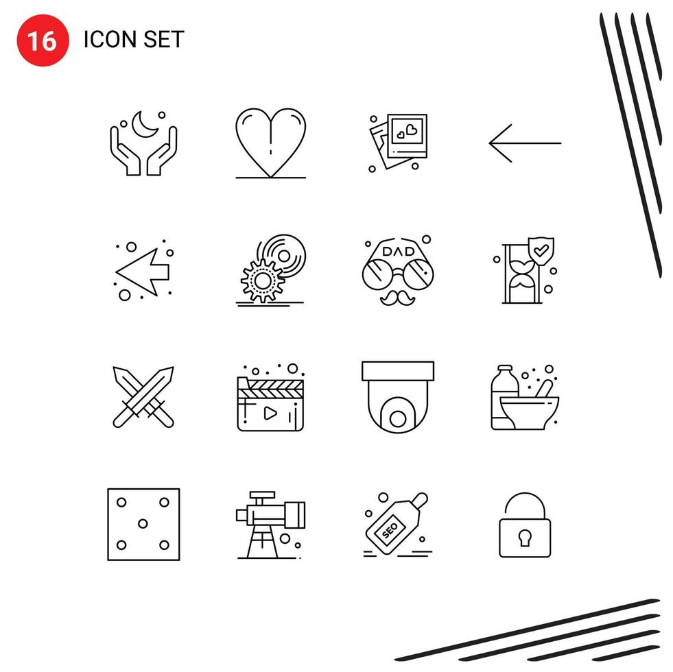 moderno conjunto do 16 esboços pictograma do CD Próximo quadro, Armação seta seta editável vetor Projeto elementos