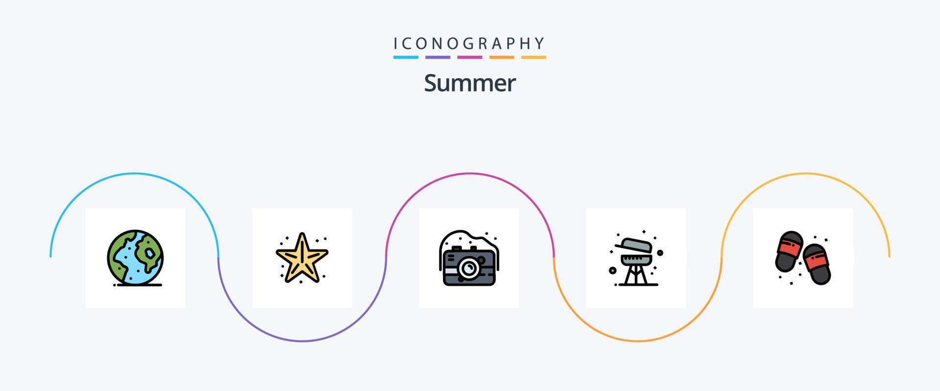 verão linha preenchidas plano 5 ícone pacote Incluindo verão. culinária. estrela. churrasco. foto vetor