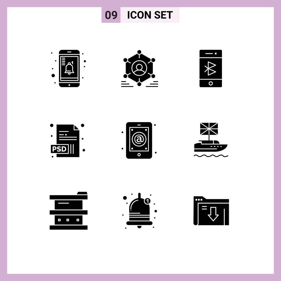 9 do utilizador interface sólido glifo pacote do moderno sinais e símbolos do o email psd Bluetooth extensão telefone editável vetor Projeto elementos