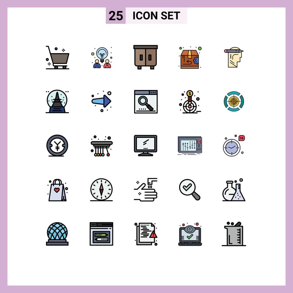 25 do utilizador interface preenchidas linha plano cor pacote do moderno sinais e símbolos do mente configurações decoração Retorna Entrega editável vetor Projeto elementos