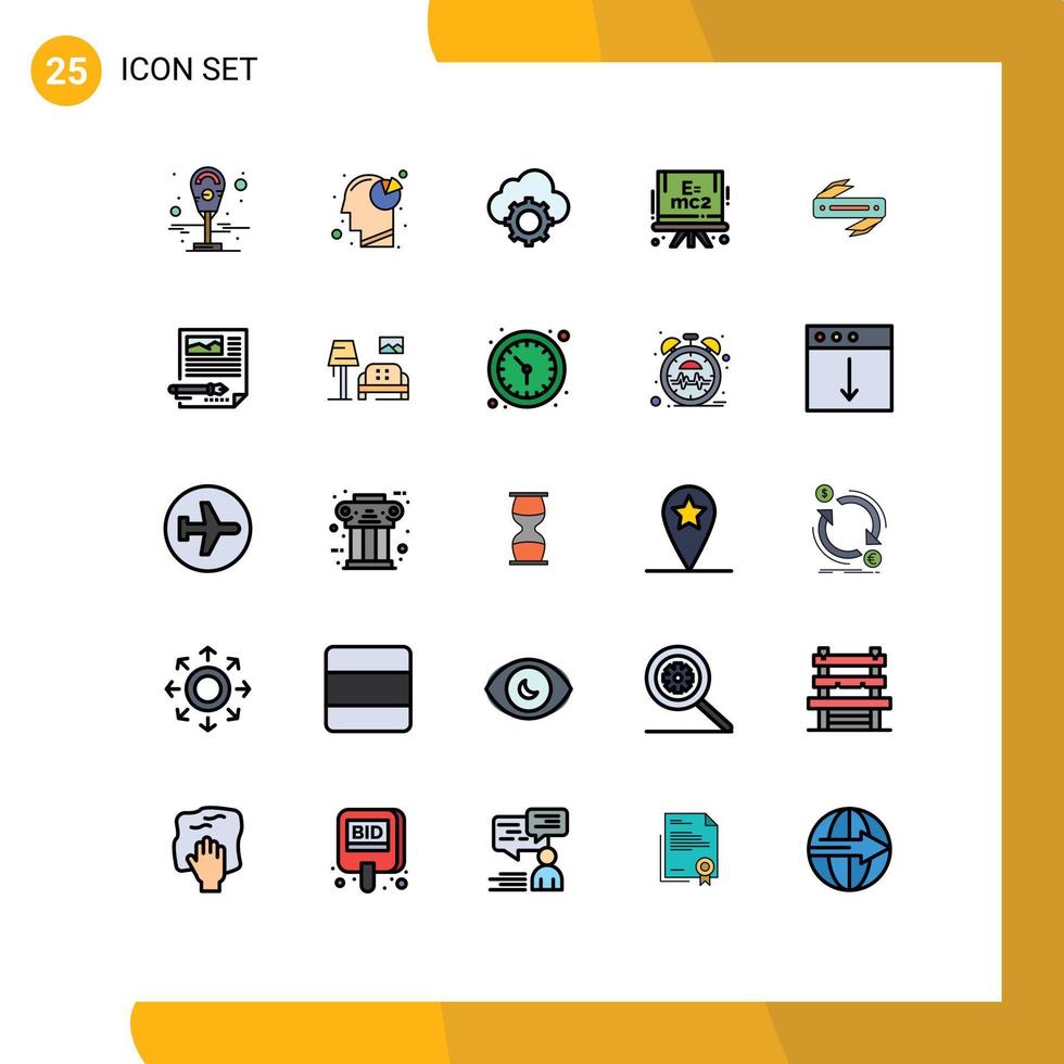 Móvel interface preenchidas linha plano cor conjunto do 25 pictogramas do afiado faca nuvem Ciência química editável vetor Projeto elementos
