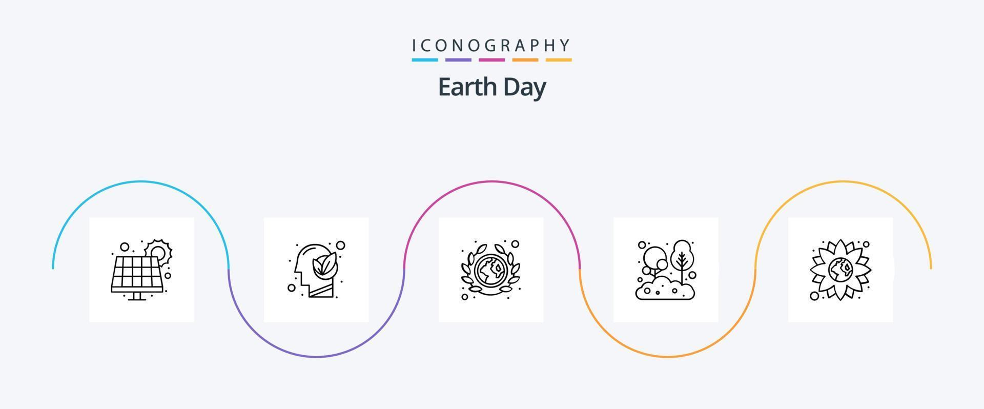 terra dia linha 5 ícone pacote Incluindo árvore. natural. comunidade. folhas. sociedade vetor