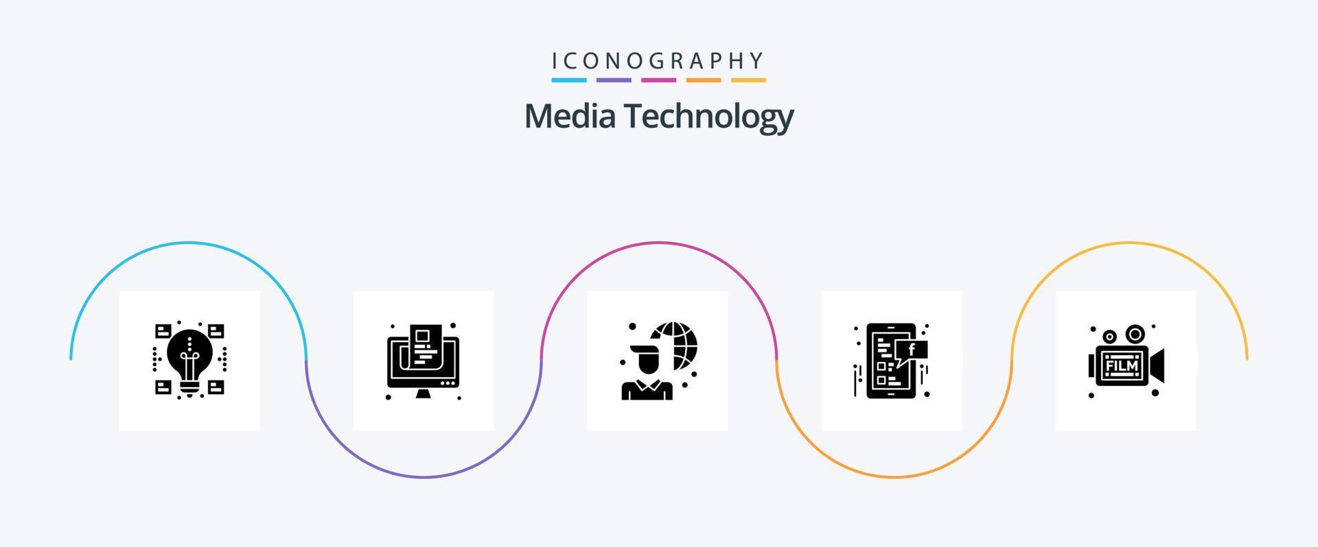 meios de comunicação tecnologia glifo 5 ícone pacote Incluindo Câmera. social meios de comunicação. tela. social. rede vetor