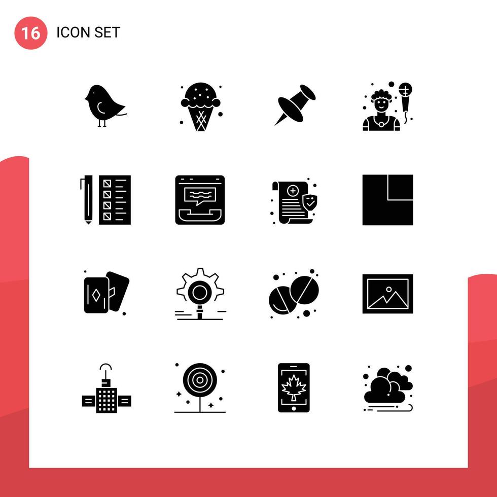 Móvel interface sólido glifo conjunto do 16 pictogramas do desenvolvimento Verifica marcador o negócio homem editável vetor Projeto elementos