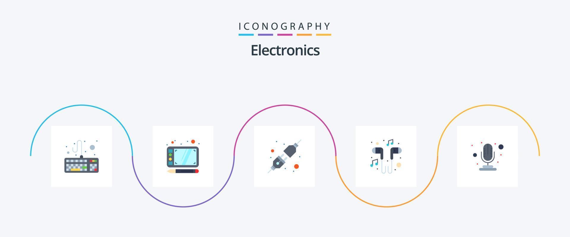 eletrônicos plano 5 ícone pacote Incluindo . microfone. soquete. microfone. Smartphone vetor