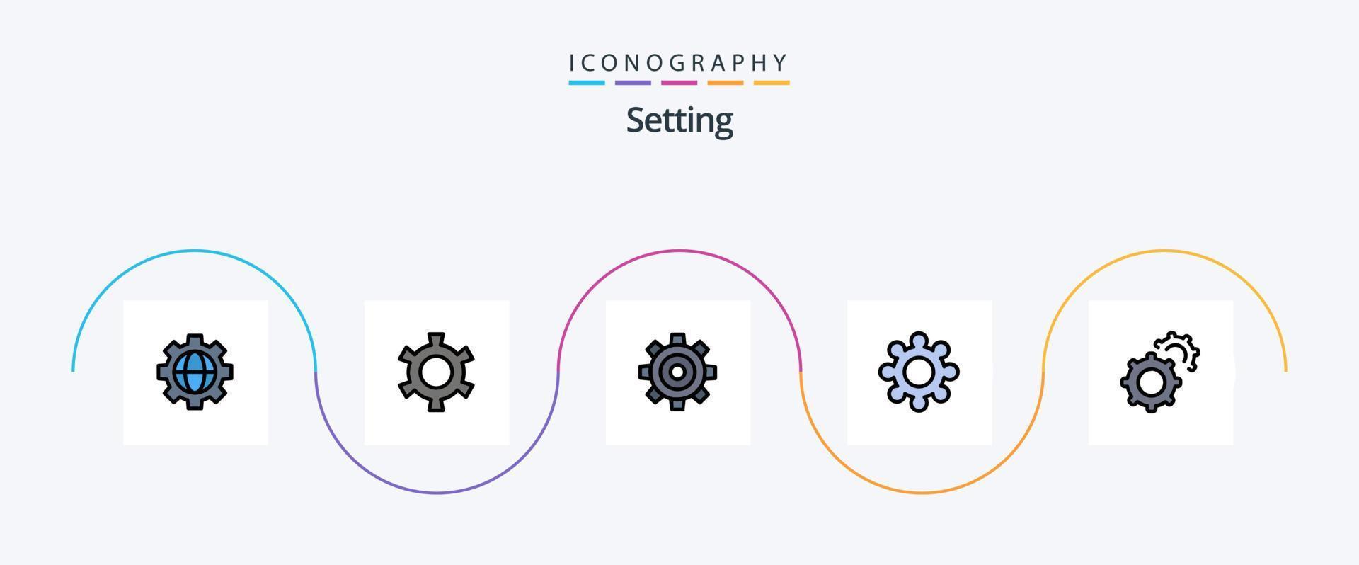configuração linha preenchidas plano 5 ícone pacote Incluindo . engrenagens. trabalho. engrenagem. configuração vetor