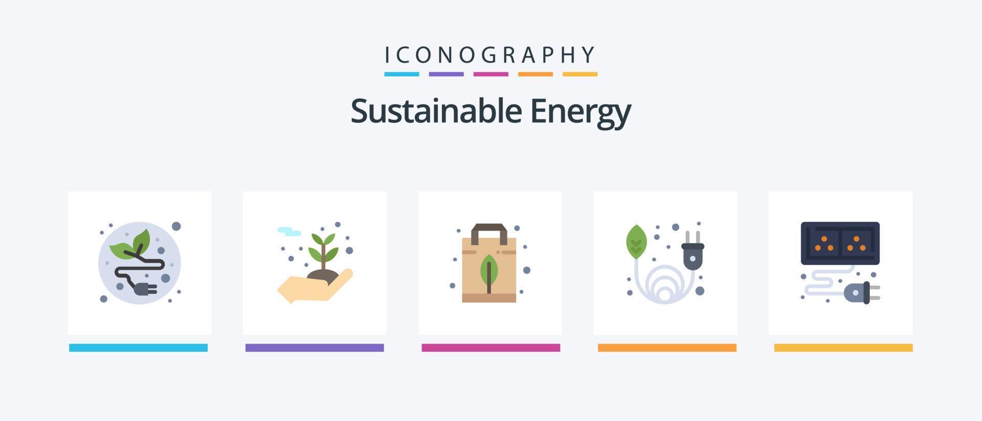 sustentável energia plano 5 ícone pacote Incluindo energia. cabo. folha. adaptador. verde energia. criativo ícones Projeto vetor