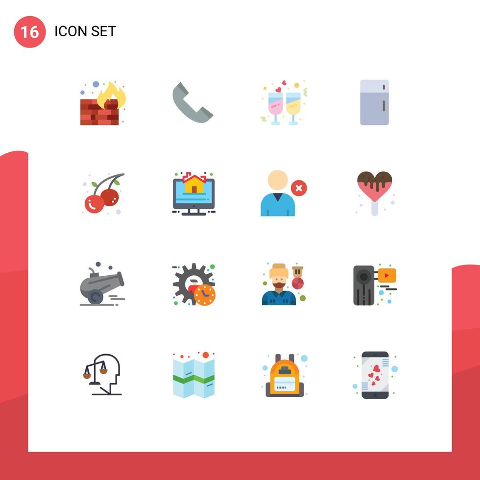 Móvel interface plano cor conjunto do 16 pictogramas do Comida casa champanhe mobília eletrodomésticos editável pacote do criativo vetor Projeto elementos