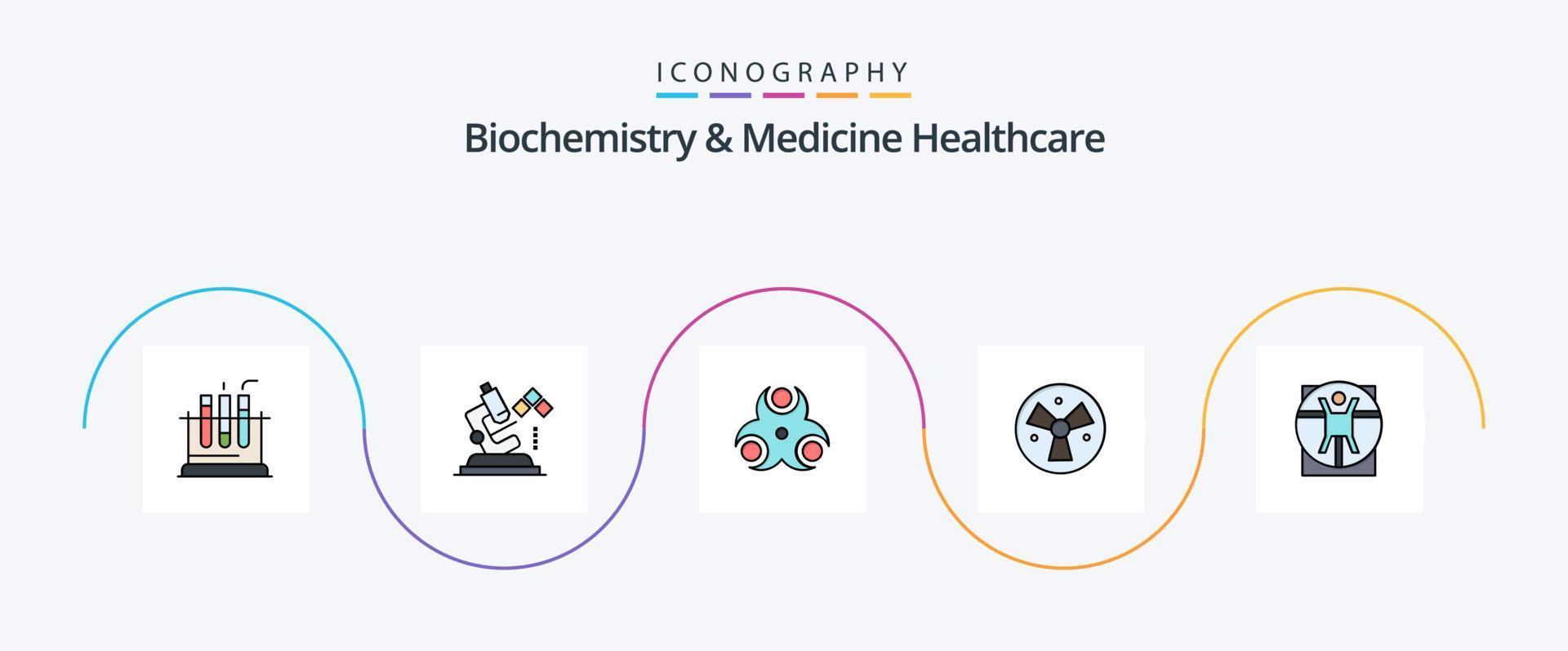 bioquímica e remédio cuidados de saúde linha preenchidas plano 5 ícone pacote Incluindo homem . fã. perigo. médico. radiação vetor