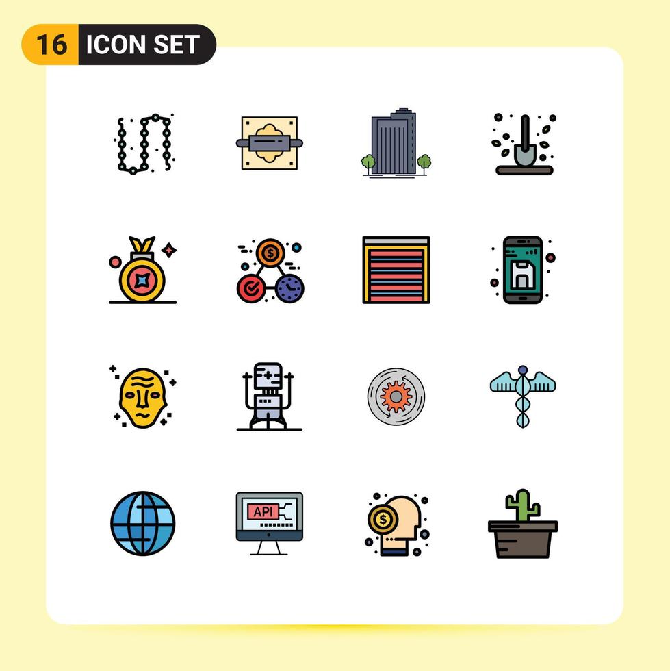 Móvel interface plano cor preenchidas linha conjunto do 16 pictogramas do colher Fazenda cozinha outono cidade editável criativo vetor Projeto elementos