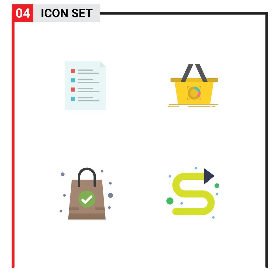 Móvel interface plano ícone conjunto do 4 pictogramas do lista de controle cesta Lista teste mão saco editável vetor Projeto elementos