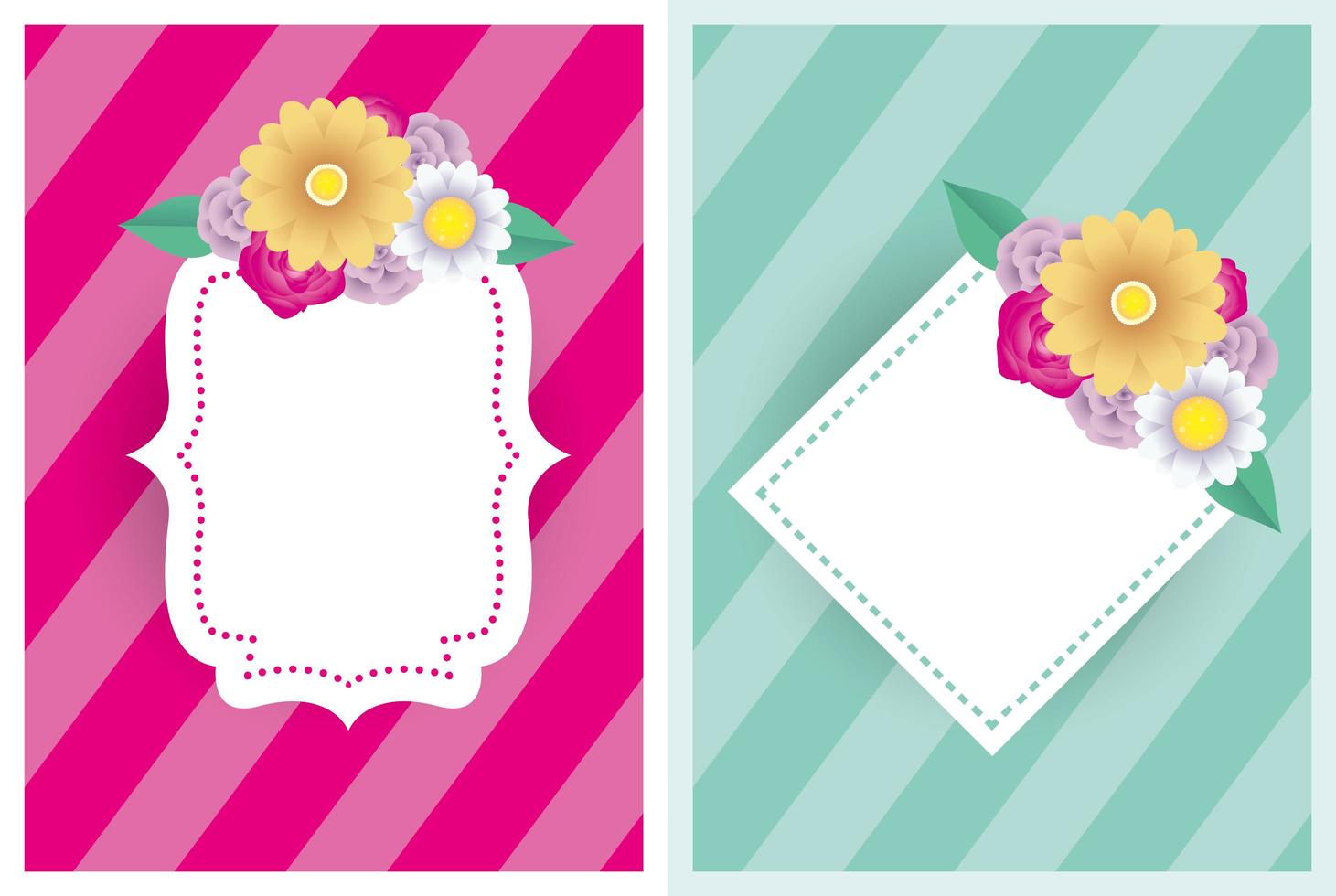 modelo de conjunto de cartão decorativo floral com molduras elegantes vetor