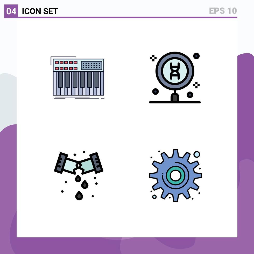 4 universal linha preenchida plano cor sinais símbolos do sintetizador procurar sintetizador dna mecânico editável vetor Projeto elementos