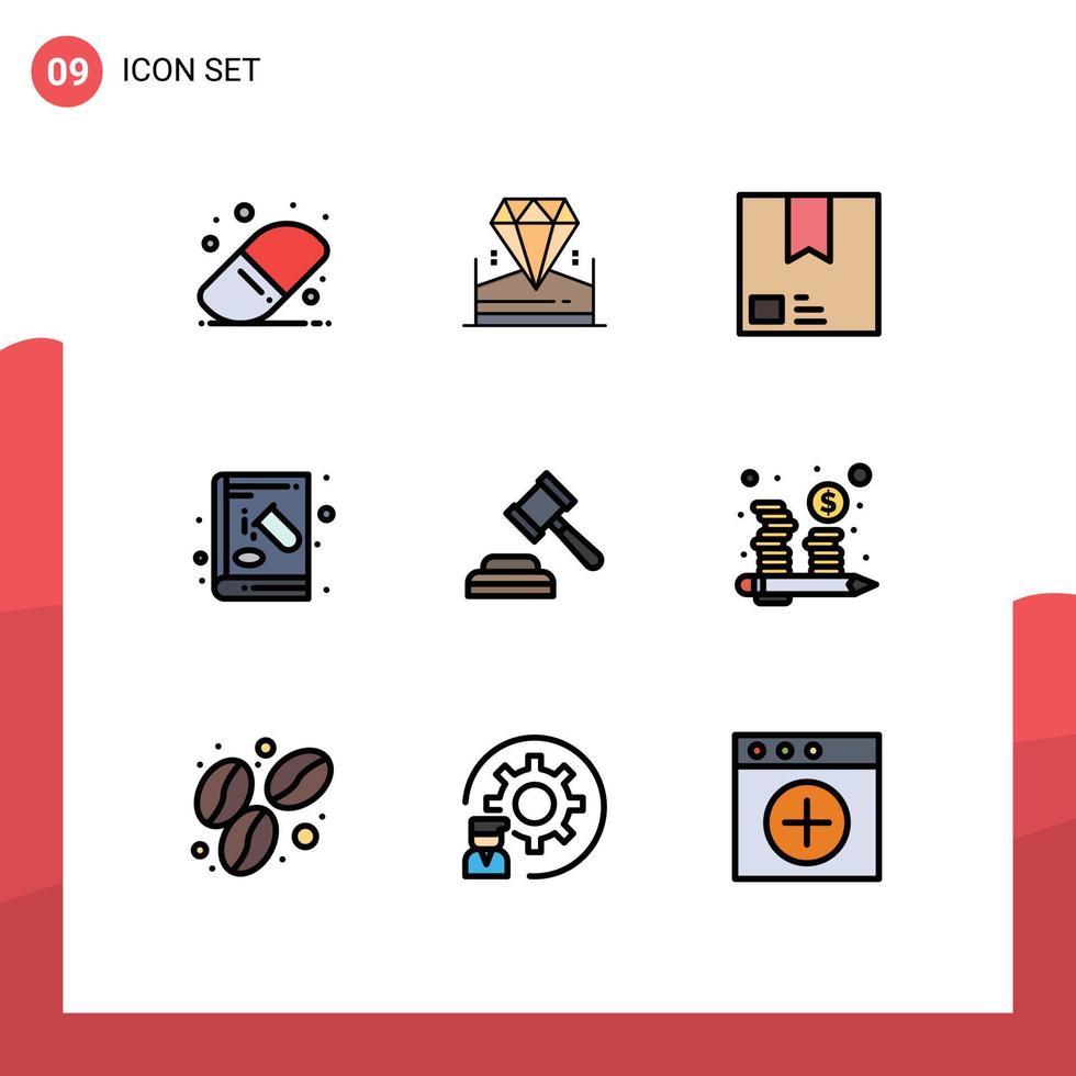 Móvel interface linha preenchida plano cor conjunto do 9 pictogramas do experimentar química e químico envio editável vetor Projeto elementos