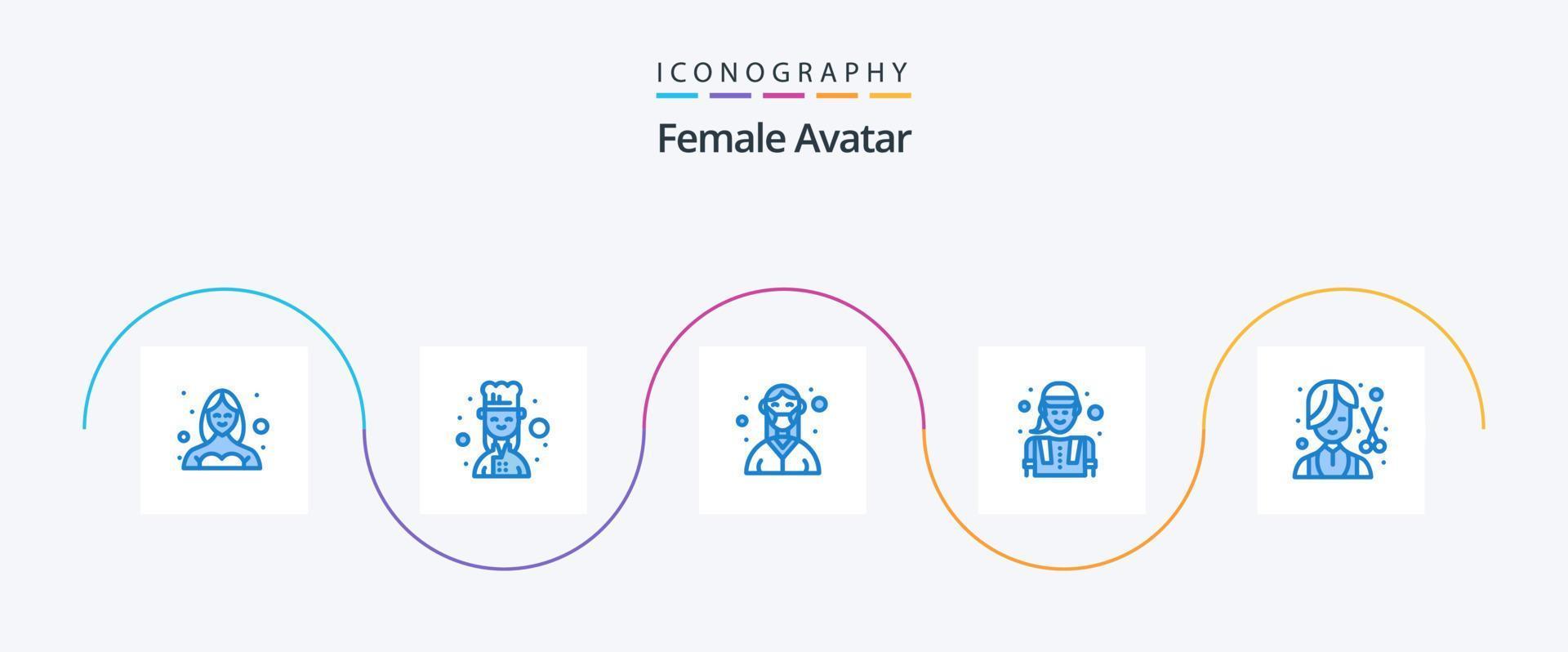 fêmea avatar azul 5 ícone pacote Incluindo trabalhador. fêmea engenheiro. fêmea cozinhar. construção trabalhador. médico vetor
