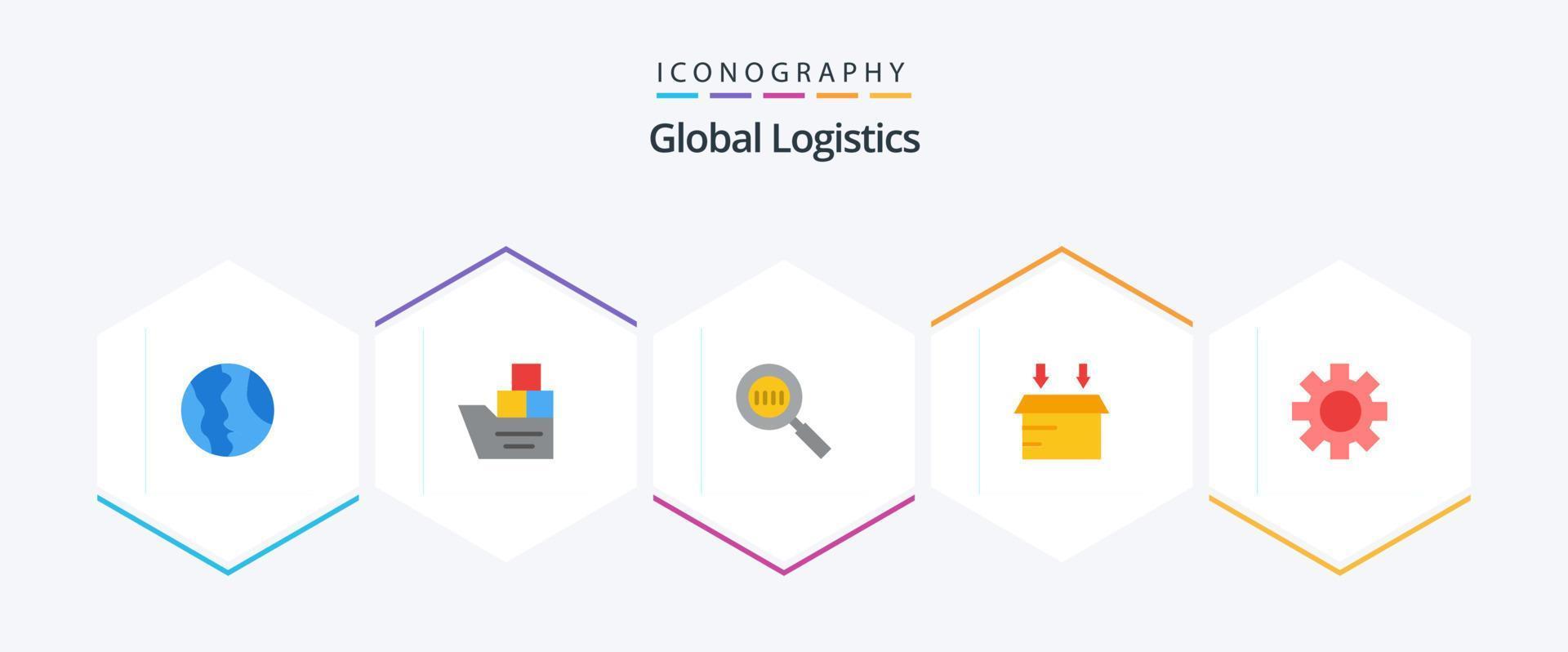 global logística 25 plano ícone pacote Incluindo contexto. logística. transporte. caixa. lupa vetor