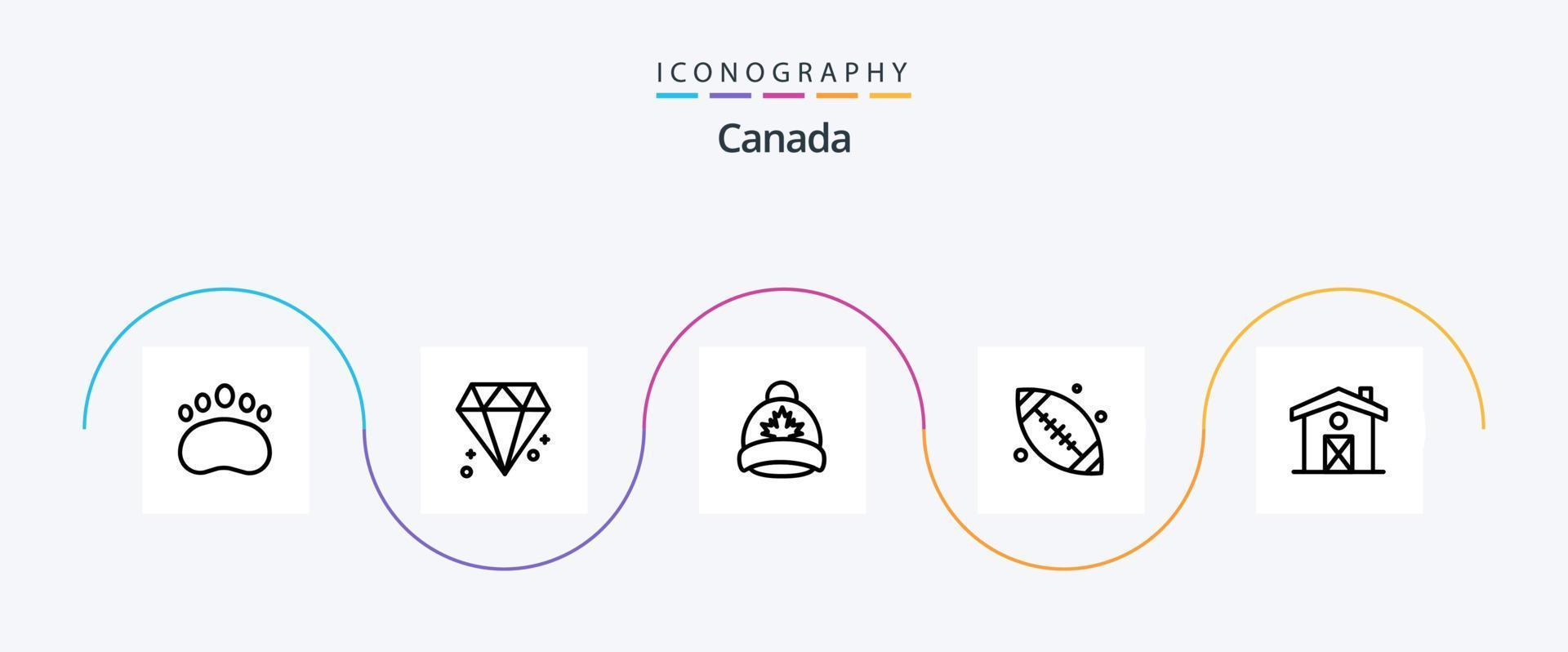 Canadá linha 5 ícone pacote Incluindo casa. Canadá bola. chapéu. base bola. Canadá vetor