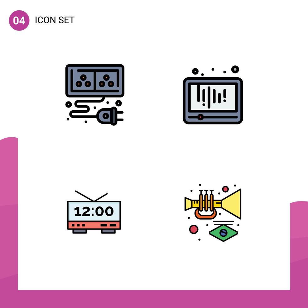 Móvel interface linha preenchida plano cor conjunto do 4 pictogramas do adaptador relógio energia jogar Tempo editável vetor Projeto elementos