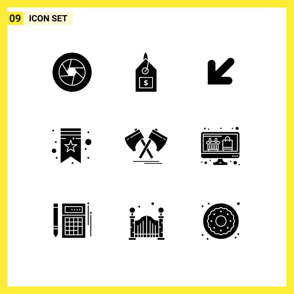 9 sólido glifo conceito para sites Móvel e apps ferramenta Machado interface tag favoritos editável vetor Projeto elementos