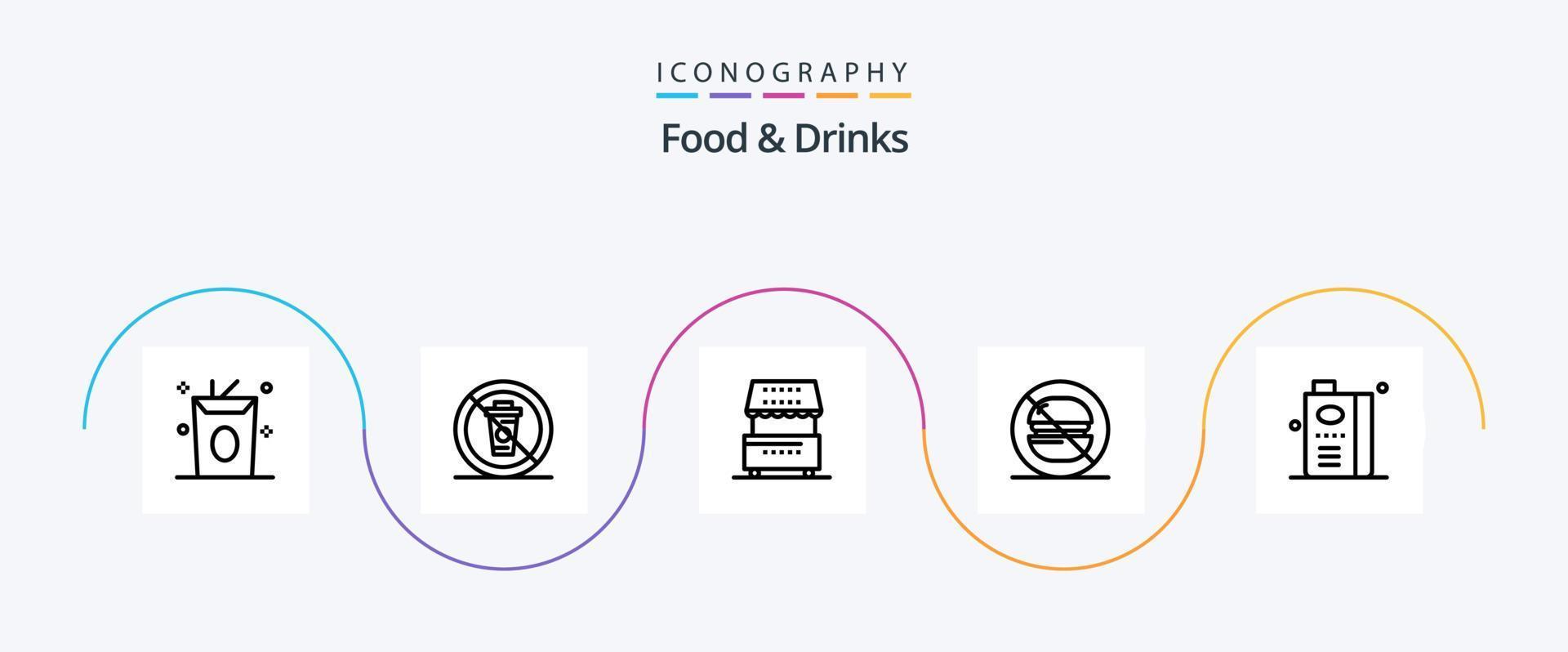 Comida e bebidas linha 5 ícone pacote Incluindo não. Comida. restaurante. rápido. quiosque vetor