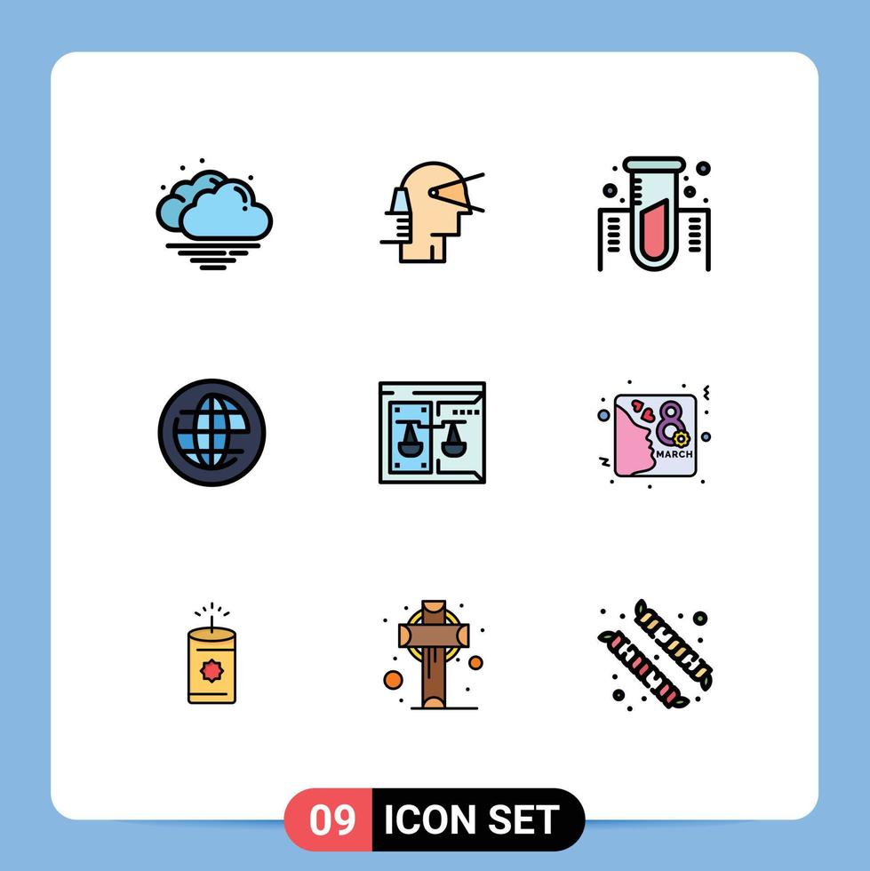 Móvel interface linha preenchida plano cor conjunto do 9 pictogramas do direito autoral Internet química globo terra editável vetor Projeto elementos