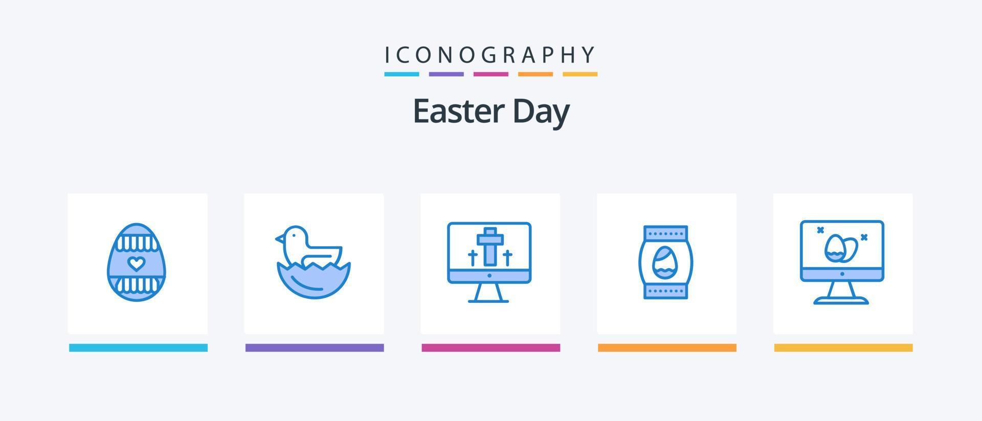 Páscoa azul 5 ícone pacote Incluindo ovo. monitor. tela. feriado. garrafa. criativo ícones Projeto vetor