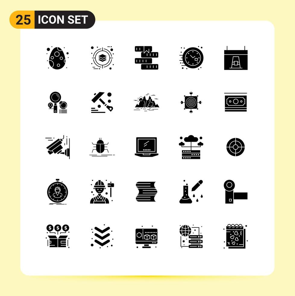 do utilizador interface pacote do 25 básico sólido glifos do calendário Tempo livro escritório estude editável vetor Projeto elementos