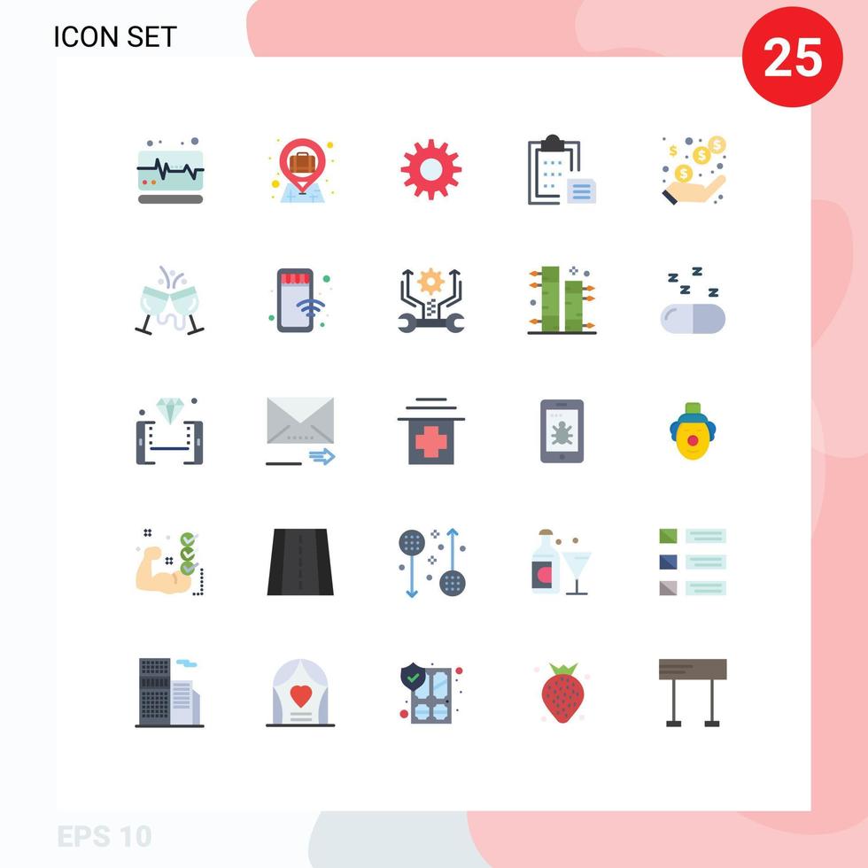 conjunto do 25 moderno ui ícones símbolos sinais para receita renda engrenagem colar interface editável vetor Projeto elementos