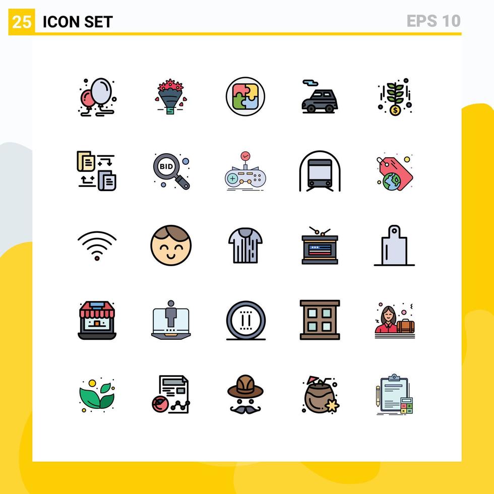 universal ícone símbolos grupo do 25 moderno preenchidas linha plano cores do investimento veículo gestão transporte auto editável vetor Projeto elementos