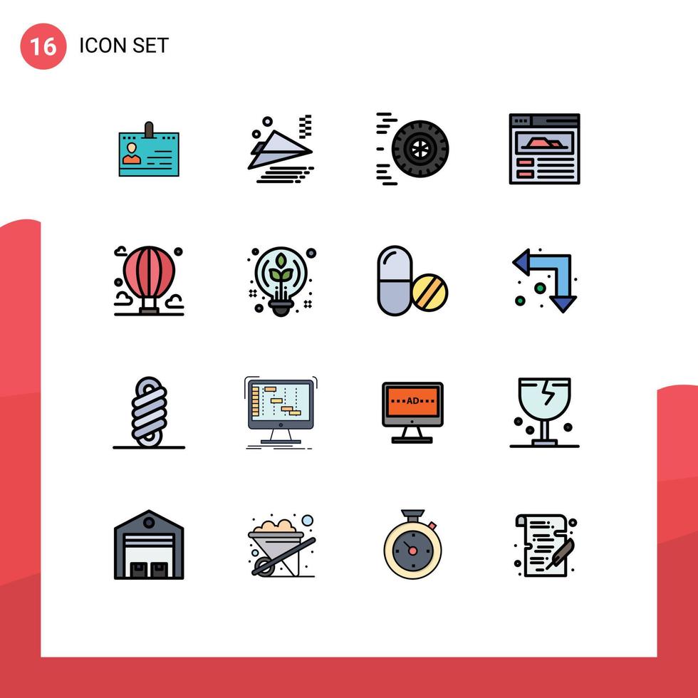 16 do utilizador interface plano cor preenchidas linha pacote do moderno sinais e símbolos do nuvem aventura papel avião rede página roda editável criativo vetor Projeto elementos