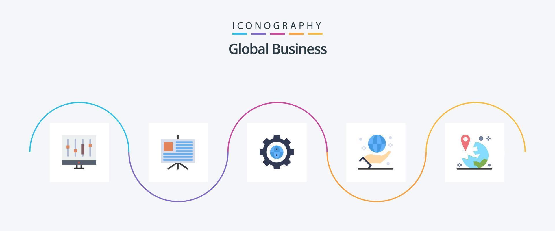 global o negócio plano 5 ícone pacote Incluindo internacional. globo. navegador. global. engrenagem vetor